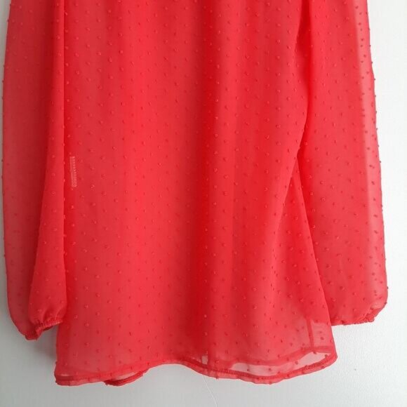 NUNA LIE Swiss Dot & Lace Semi-Sheer Lightweight Blouse Top Coal Red Sz S - Picture 10 of 12